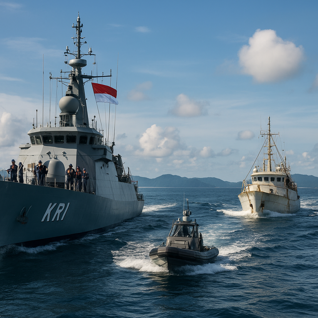 Kapal Perang TNI AL Usir Kapal Asing yang Masuk ZEE Natuna