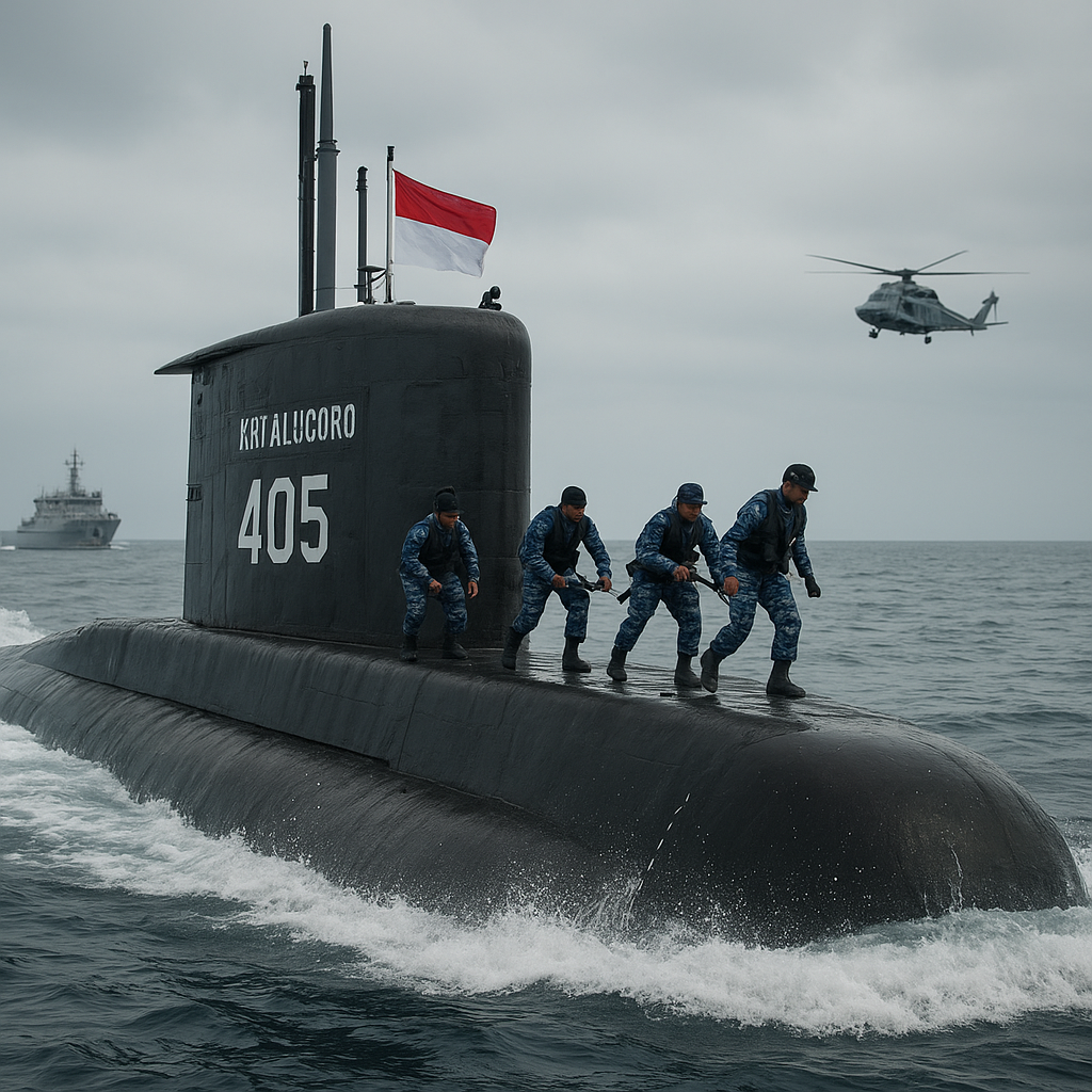 Kapal Selam KRI Alugoro-405 Lakukan Latihan Tempur di Laut Jawa