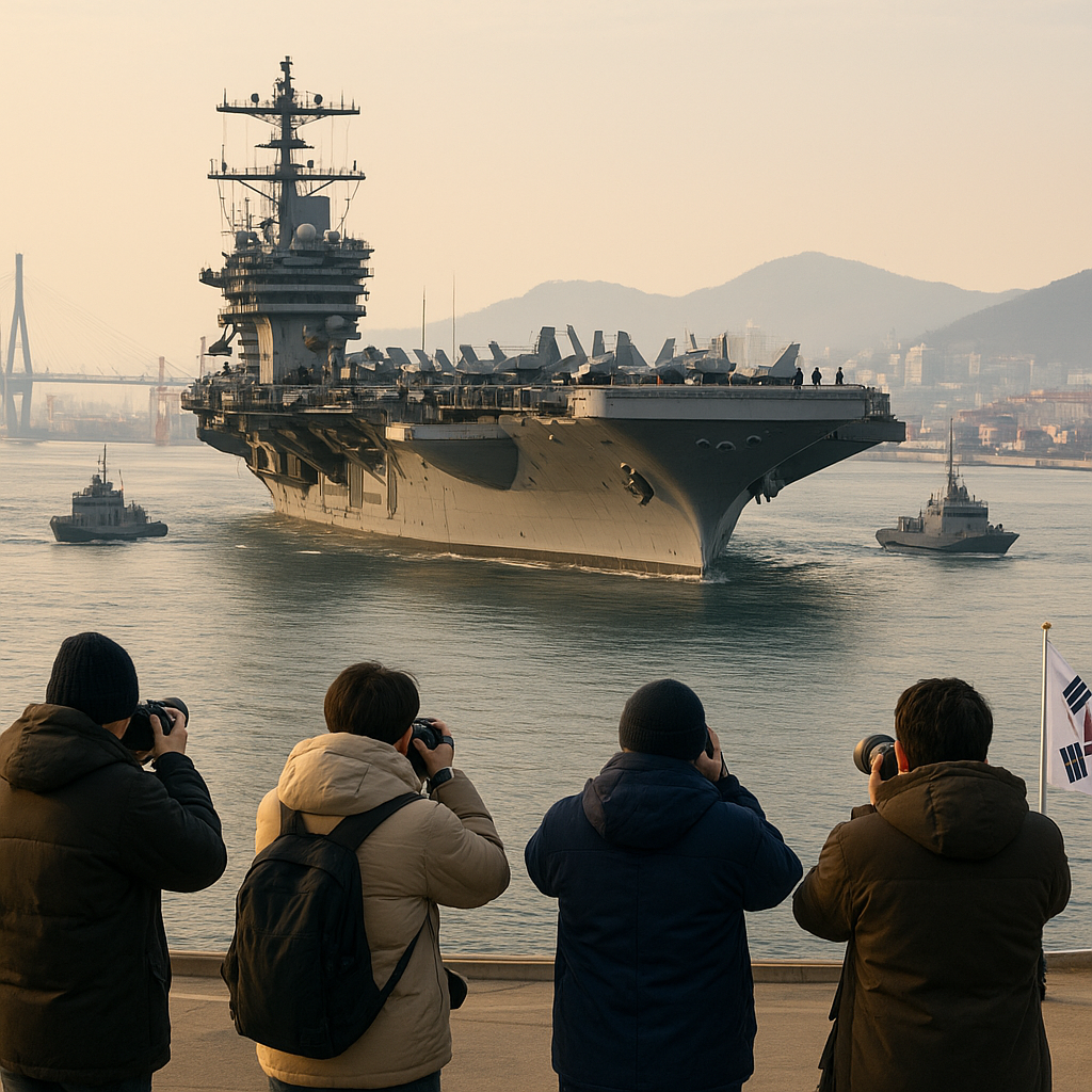 Kapal Induk AS 'USS Ronald Reagan' Tiba di Pelabuhan Busan Korea Selatan
