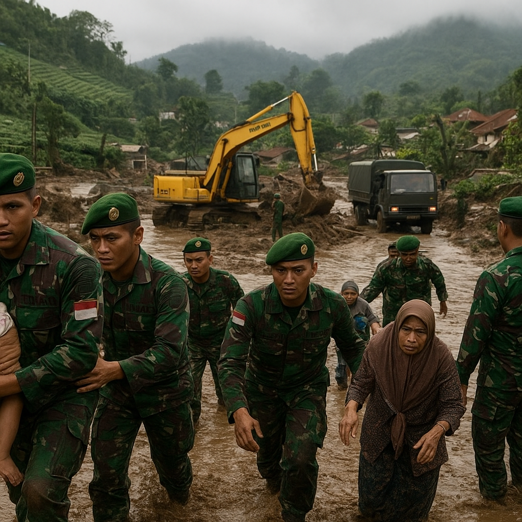 TNI AD Bantu Evakuasi Korban Banjir Bandang di Puncak, Bogor
