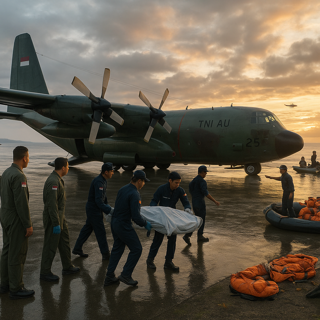 TNI AU Kerahkan Pesawat Hercules Evakuasi Korban Jatuhnya KRI Tanjung Dalpele di Maluku
