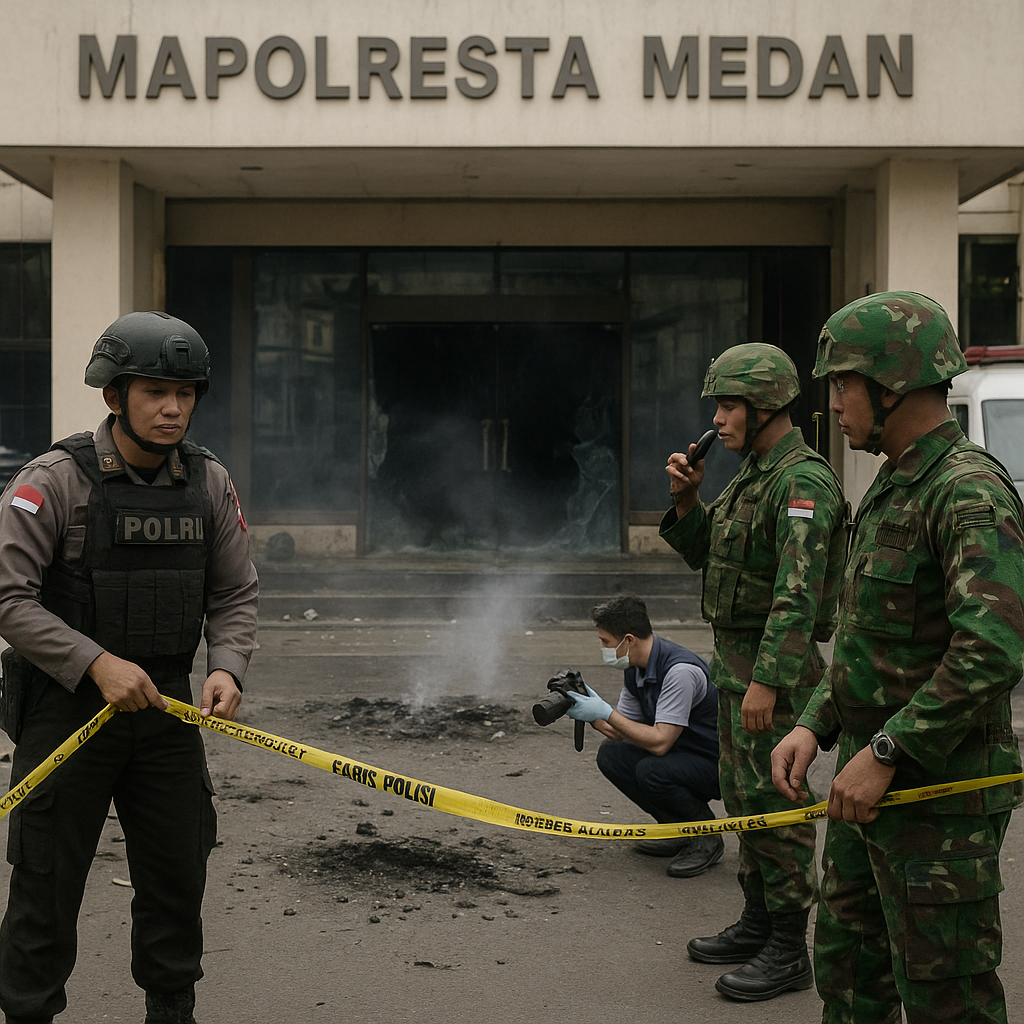 Polisi dan TNI Amankan Lokasi Ledakan di Depan Mapolresta Medan