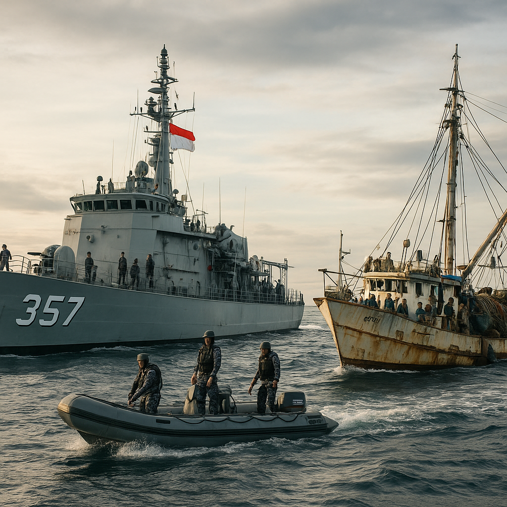 KRI Bung Tomo-357 Tangkap Kapal Asing Diduga Ilegal Fishing di Laut Arafura